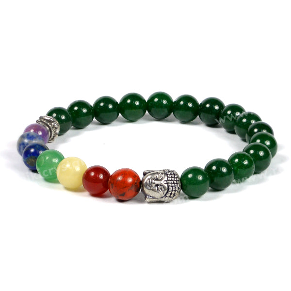 Natural Crystal Stone 7 Chakra Buddha Head Charm 8 mm Bracelet