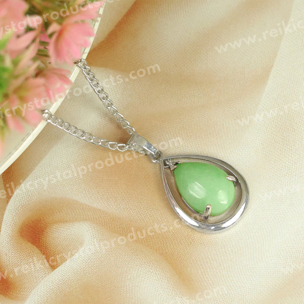 Natural Crystal Stone Drop Shape Pendant - Locket with Metal Chain