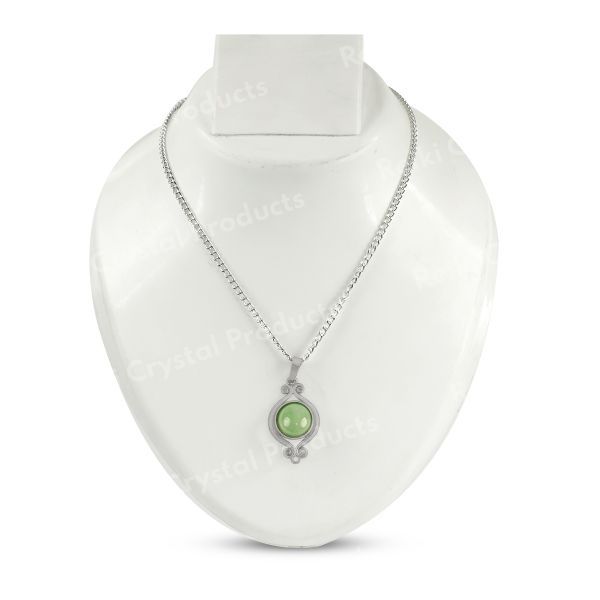 Natural Green Jade Crystal Stone Designer Round Shape Pendant Locket with Metal Chain