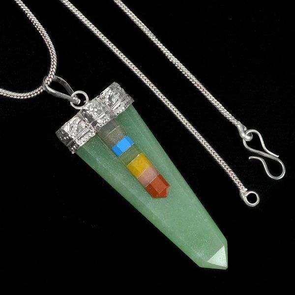 Natural Crystal Stone 7 Chakra Flat Stick Pendant Size 45-50 mm with Metal Chain