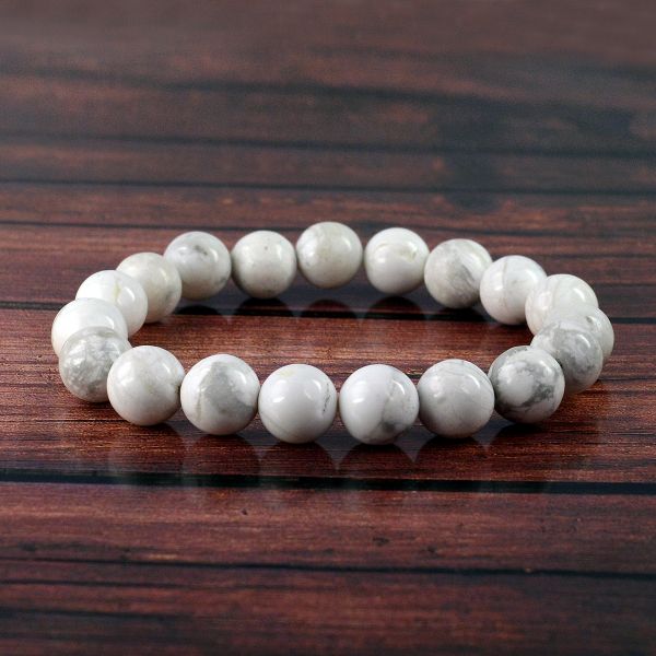 White Howlite crystal bracelet 10mm beads for anxiety relief
