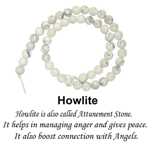 Howlite gemstone 8mm round beads strand with grey veins