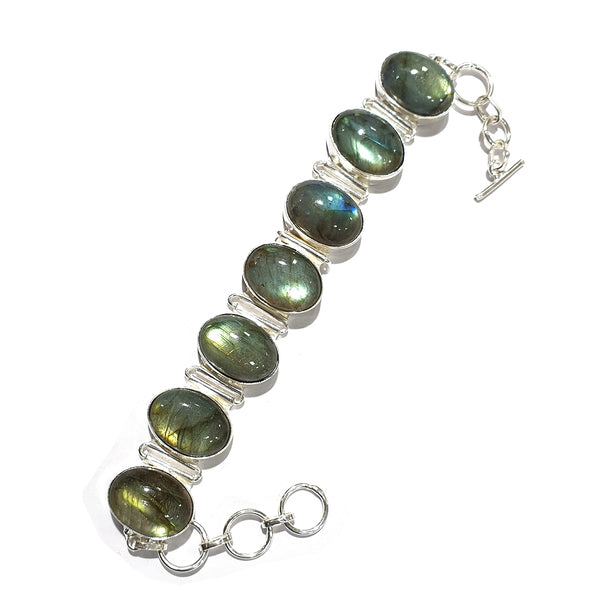 Labradorite White Metal Adjustable Bracelet