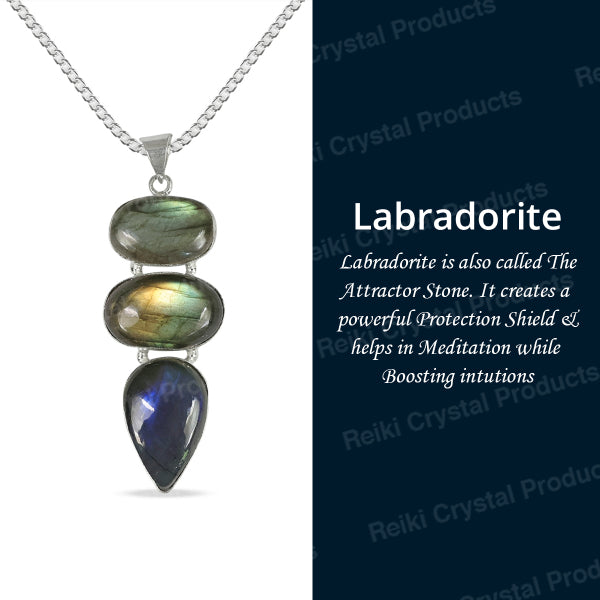 Natural Labradorite Gemstone Pendant/Locket With Metal Chain Crystal Stone Pendant