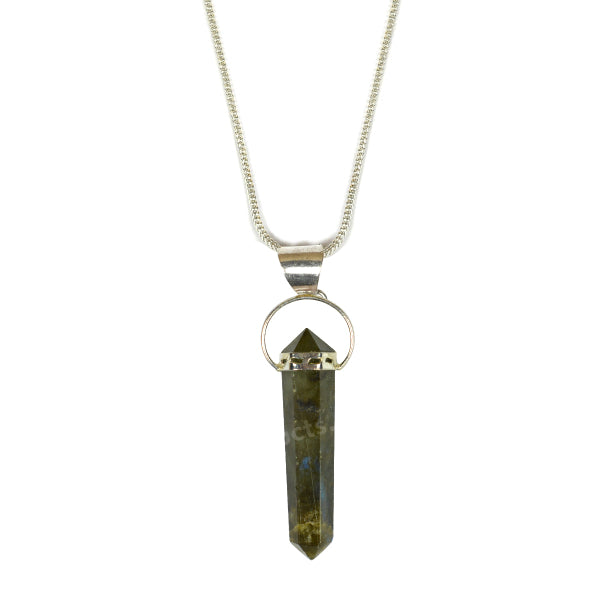 Labradorite Double Terminated Pencil Pendant With Chain