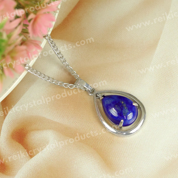 Natural Crystal Stone Drop Shape Pendant - Locket with Metal Chain