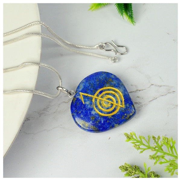 Natural Crystal Stone Reiki Cho Ku Rei Heart Shape Pendant - Locket with Metal Chain
