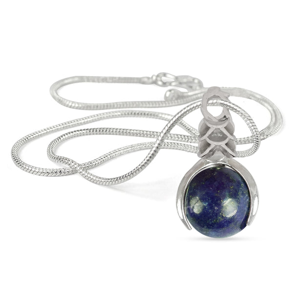 Natural Lapis Lazuli Crystal Stone Ball Shape Pendant - Locket with Metal Chain