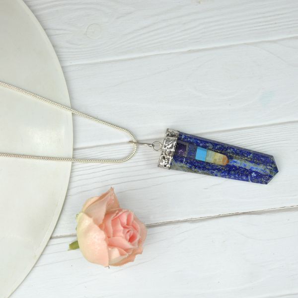 Natural Crystal Stone 7 Chakra Flat Stick Pendant Size 45-50 mm with Metal Chain