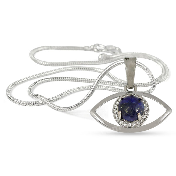 Natural Crystal Stone Eye Shape Pendant - Locket with Metal Chain