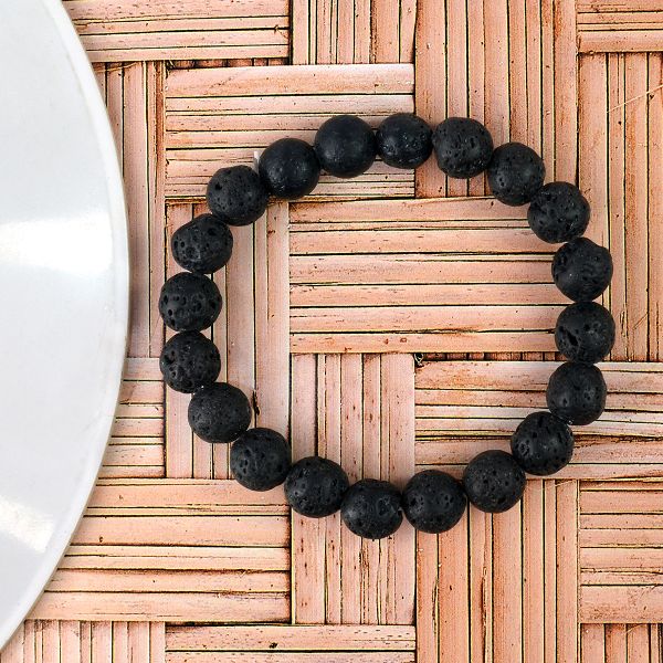 Matte Black Lava Bead Stretch Bracelet for Men and Women