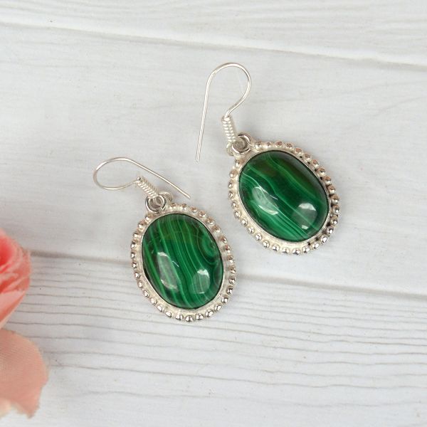Elegant Malachite Oval Earrings for Women Daily Wear
