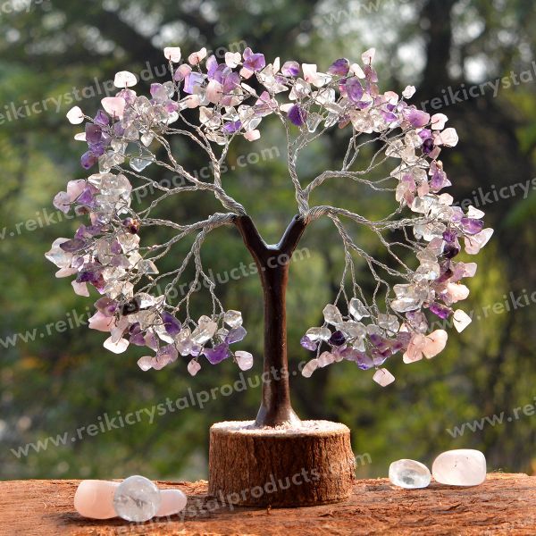 Natural Crystal Stone Tree 300 Beads for Home Decor, Office Desk, Vastu & Feng Shui | Handmade Gemstone for Positive Energy, Prosperity & Spiritual Décor