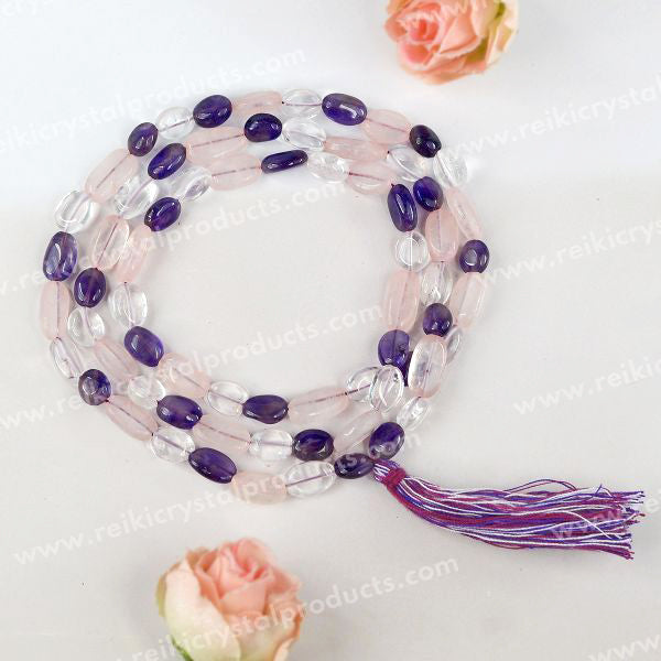 Natural Crystal Stone Oval Beads Mala for Unisex