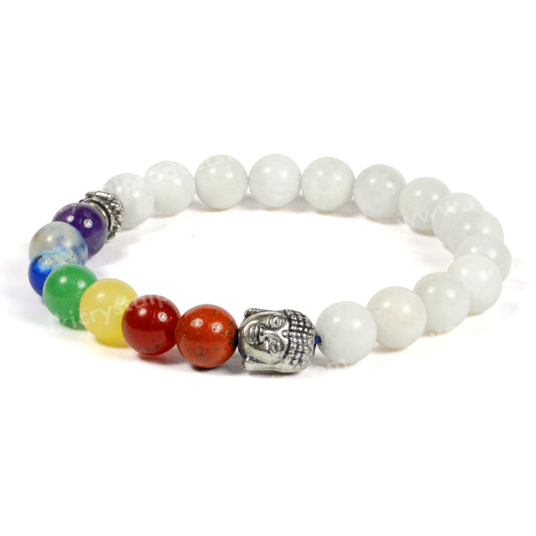 Natural Crystal Stone 7 Chakra Buddha Head Charm 8 mm Bracelet
