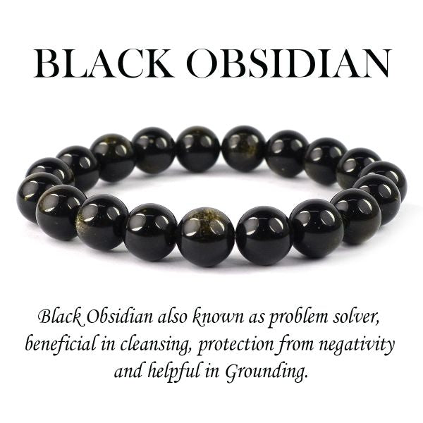 Natural Black Obsidian Gemstone Bracelet for Men and Women