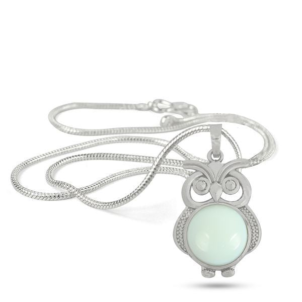 Natural Crystal Stone Owl Shape Pendant - Locket with Metal Chain