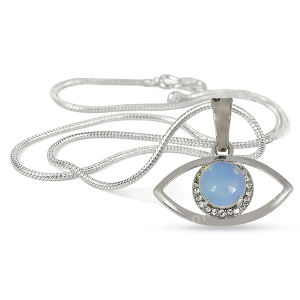 Natural Crystal Stone Eye Shape Pendant - Locket with Metal Chain
