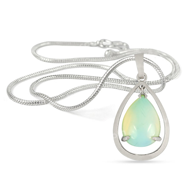 Natural Crystal Stone Drop Shape Pendant - Locket with Metal Chain