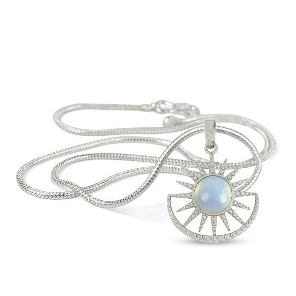 Natural Crystal Stone Sun And Moon Shape Pendant - Locket with Metal Chain