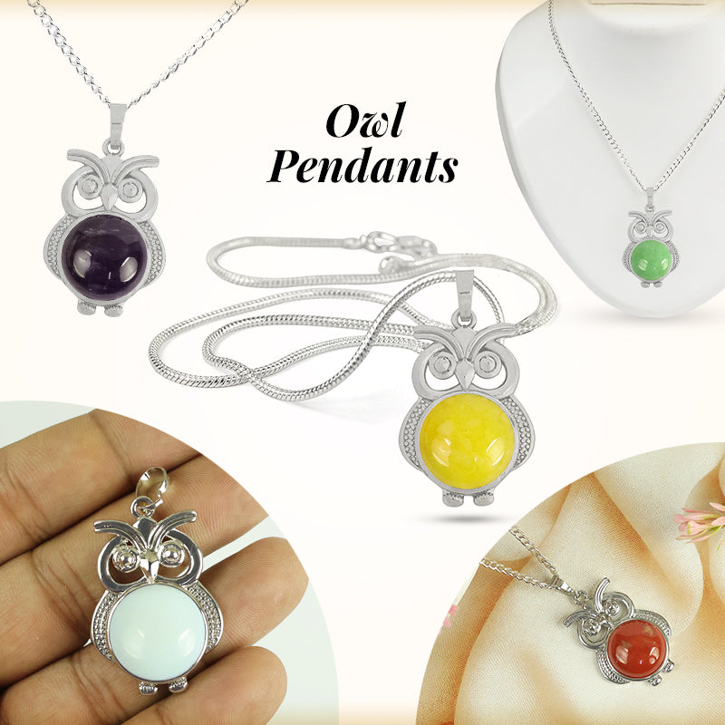 Natural Crystal Stone Owl Shape Pendant - Locket with Metal Chain