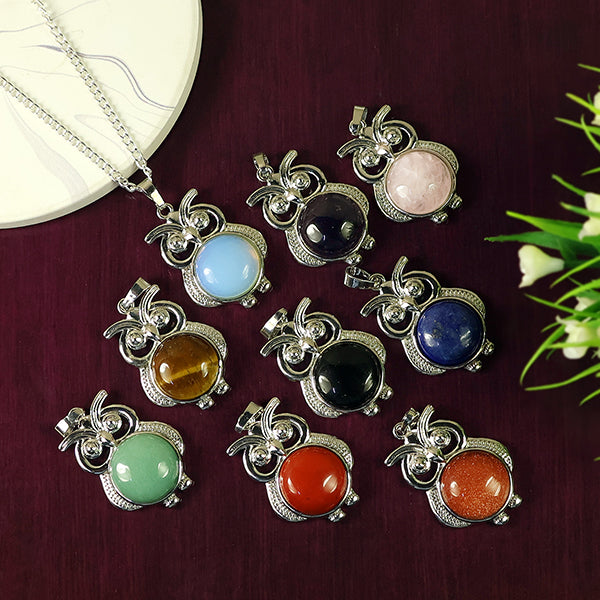 Natural Crystal Stone Owl Shape Pendant - Locket with Metal Chain