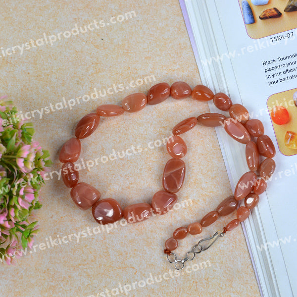 Peach Moonstone Crystal Necklace for Emotional Balance