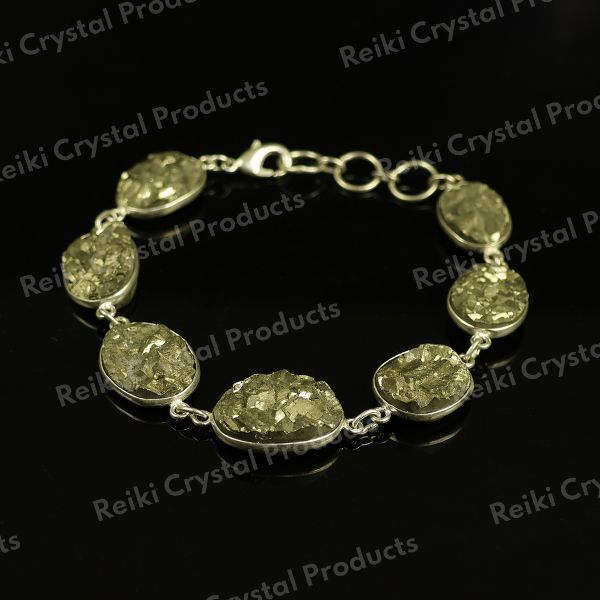 Natural Pyrite Original Stone Metal Bracelet for Unisex