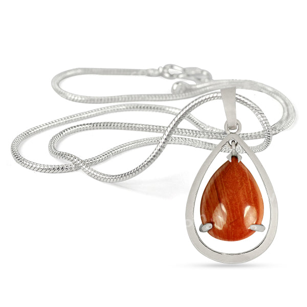 Natural Crystal Stone Drop Shape Pendant - Locket with Metal Chain