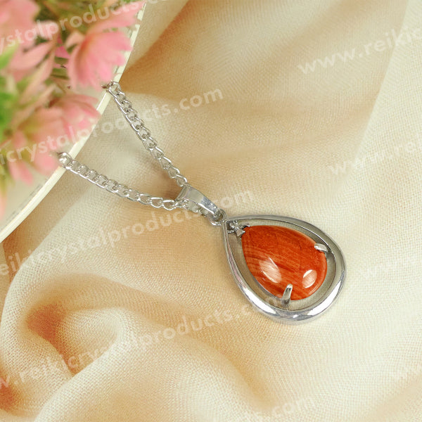 Natural Crystal Stone Drop Shape Pendant - Locket with Metal Chain