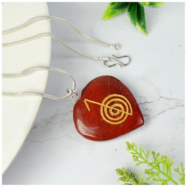 Natural Crystal Stone Reiki Cho Ku Rei Heart Shape Pendant - Locket with Metal Chain