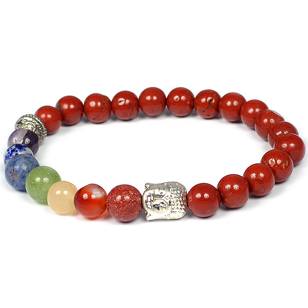 Natural Crystal Stone 7 Chakra Buddha Head Charm 8 mm Bracelet
