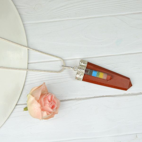 Natural Crystal Stone 7 Chakra Flat Stick Pendant Size 45-50 mm with Metal Chain