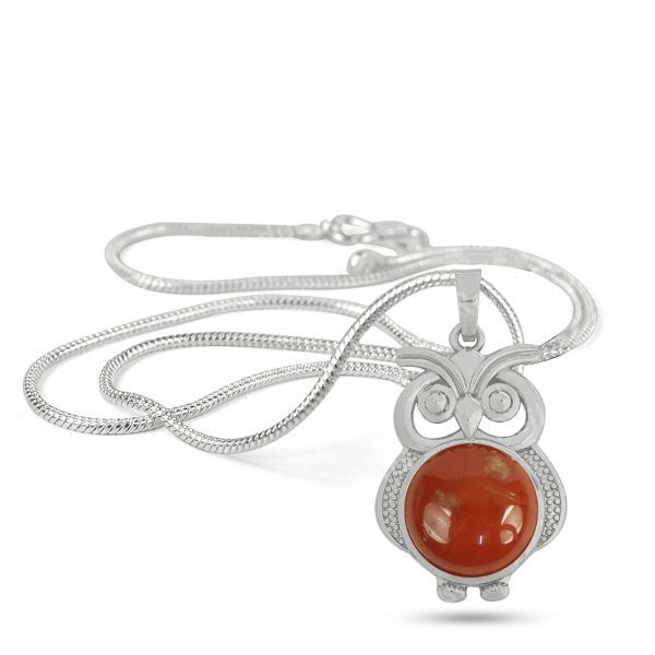 Natural Crystal Stone Owl Shape Pendant - Locket with Metal Chain