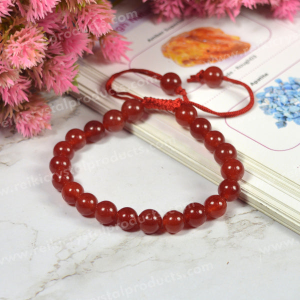 Natural Single Line Stone Macrame Nylon Cord Adjustable 8 mm Bracelet for Unisex