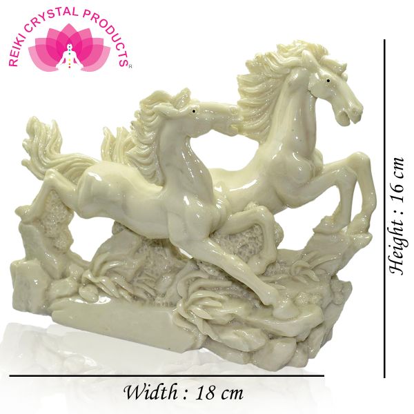Two Big White Running Horses Showpiece | Premium Polyresin Horse Statue for Home, Office & Living Room Décor | Vastu Decorative Figurine for Success, Progress & Positive Ambience | 18 × 16 cm