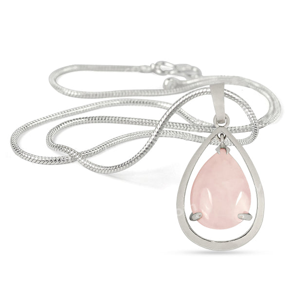Natural Crystal Stone Drop Shape Pendant - Locket with Metal Chain