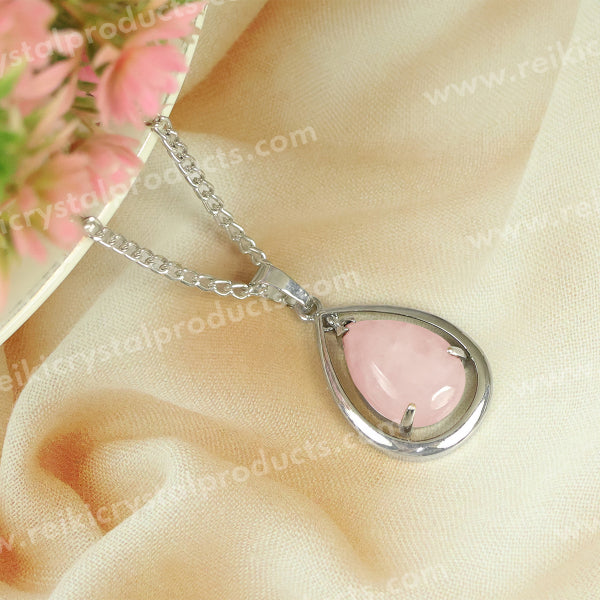 Natural Crystal Stone Drop Shape Pendant - Locket with Metal Chain