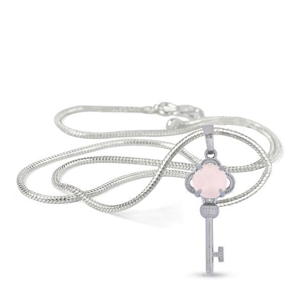 Natural Crystal Stone Key Shape Pendant - Locket with Metal Chain
