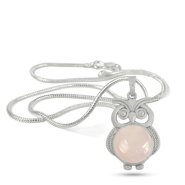 Natural Crystal Stone Owl Shape Pendant - Locket with Metal Chain