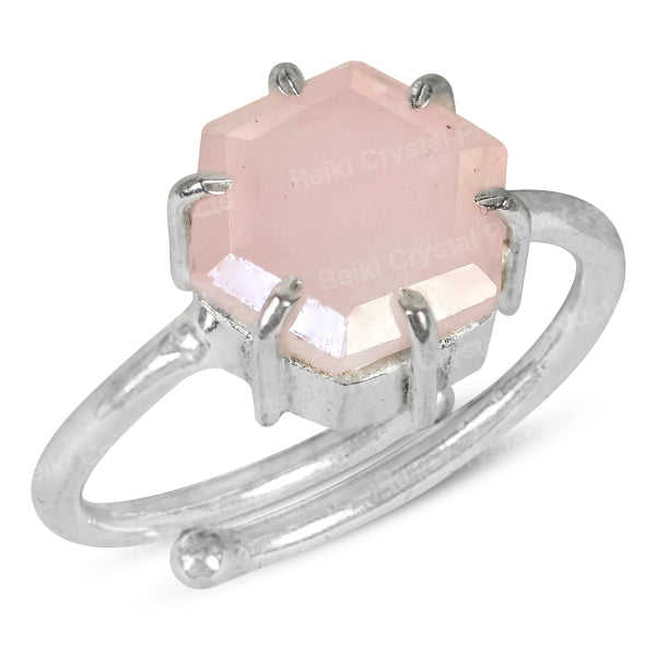 Rose Quartz Gemstone Adjustable Ring for Unisex