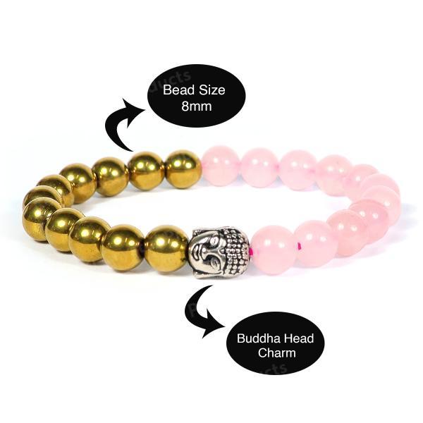 Money & Love Rose Quartz with Golden Hematite Budha 8 mm Round Beads Bracelet