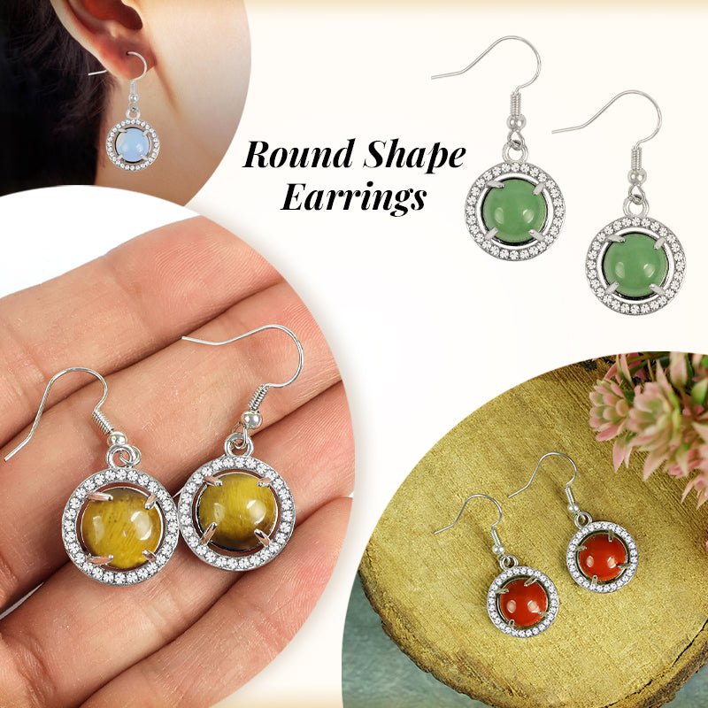 Natural Crystal Stone Round Shape Earrings for Girls Women