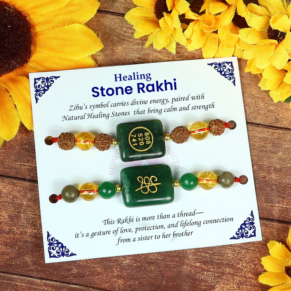 Green Aventurine Jade Rudraksha Rakhi Set