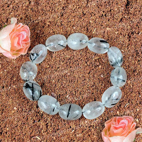 Black Rutile Quartz Crystal Bracelet | Natural Healing Gemstone Bracelet for Protection & Clarity