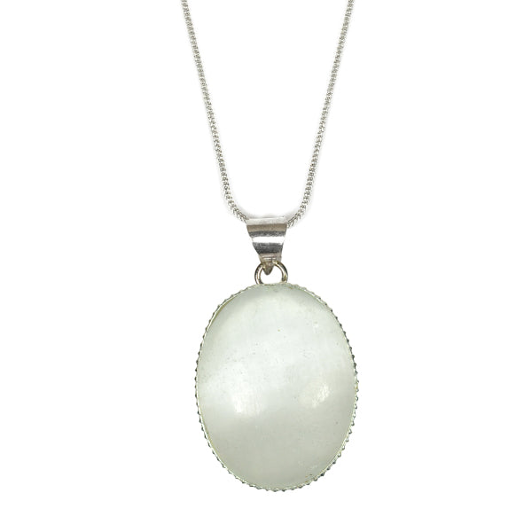 Oval Selenite Pendant with Metal Chain for Men and Women