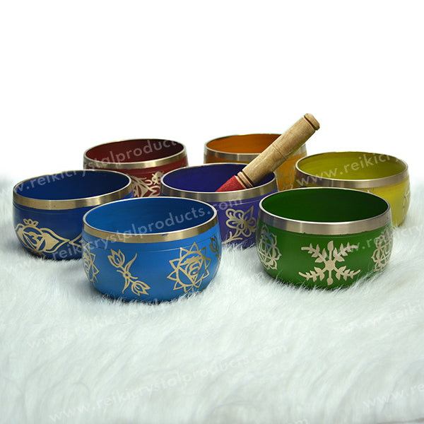7 Chakra Singing Bowl Meditation Set of 7 with Wooden Stick | Tibetan Buddhist Prayer Instrument for Sound Healing, Yoga, Reiki & Mindfulness | 5 Inch (12.7 cm)