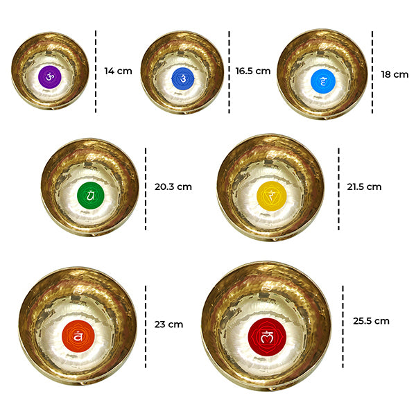 Handmade Pure Brass 7 Chakra Singing Bowl Meditation Tibetan Buddhist Prayer Instrument with Wooden Stick Singing Bowls Set of 7