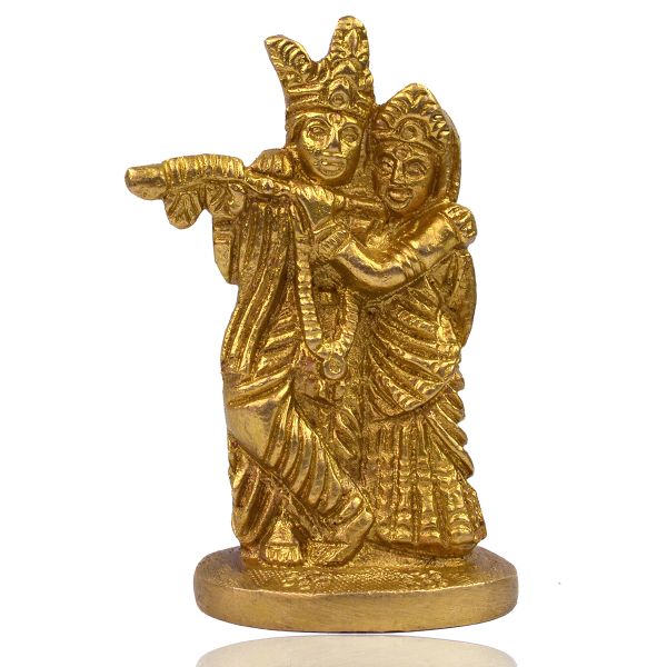 Standing Brass Lord Radha Krishna Idol for Home Decor & Pooja Room | Premium Brass Radha Krishna Statue for Temple, Spiritual Décor & Gifting | Height 6.5 cm | Weight 125 Gram