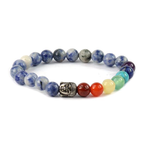 Natural Crystal Stone 7 Chakra Buddha Head Charm 8 mm Bracelet